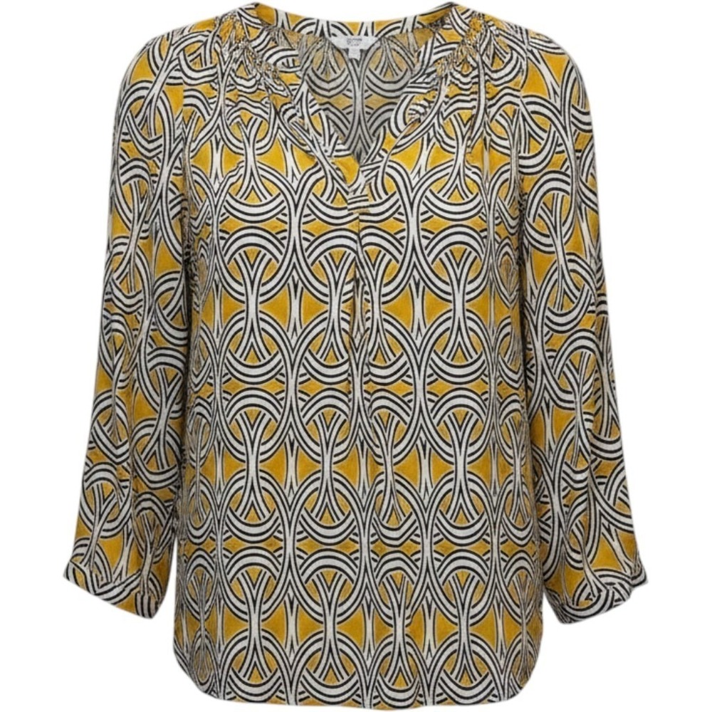 Crown & Ivy Women's XS Yellow Patterned Long Sleeve Blouse Top